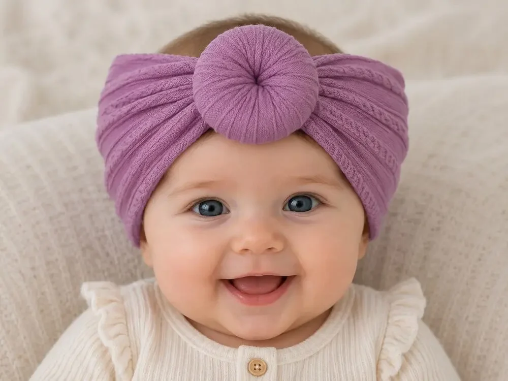 2 Baby Toddler Knit Donut Headwrap Headbands Ivory Pink Stretch